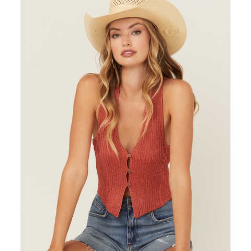 Free People Seascape Sweater Vest Orange Sparkle